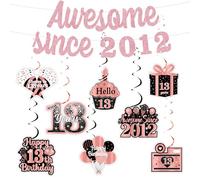 Kit de décorations d'anniversaire 13ème or rose noir incroyable depuis 2012 bannière heureux 13ème anniversaire suspendu tourbillon plafond pour garçons filles Cheer fournitures de décoration