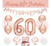 Kit de décorations d'anniversaire pour 60e anniversaire - Or rose - Banderole « Happy 60th Birthday » - Kit de fanions pour 60 ans Sheinly
