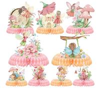 Kit de décorations de fête d'anniversaire féérique - 9 pièces de centre de table en nid d'abeille pour décoration de table, papillon, fleur, fée, décorations de fête sur le thème de ma fée, premier