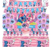 Kit de décorations de fête d'anniversaire Stitch avec ballons à l'hélium ballons en aluminium Bannière de joyeux anniversaire etc