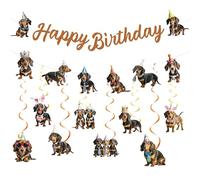 Kit de décorations de fête d'anniversaire teckel - 10 pièces de bannières à suspendre - Fournitures de plafond amusantes pour fenêtre de plafond pour enfants - Teckel animal domestique chien chiot
