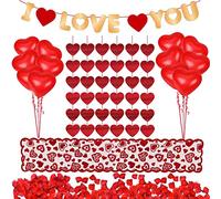 Kit de décorations de la Saint-Valentin 1000 pièces pétales de rose rouge 10 pièces coeur ballons 6 PCS coeur guirlande je t'aime feutre guirlande bannière Table Runner pour la Saint Valentin décor