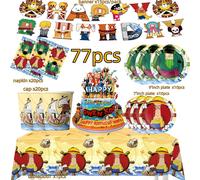 Kit de Décorations et Vaisselle One Piece pour Fête d'Anniversaire : Nappe, Gobelets, Assiettes, Serviettes, Sacs, Bannière, et Kit de Faveurs pour Baby Shower bpzz-61pcs