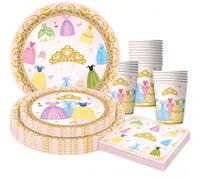 Kit de Décorations pour Fête d'Anniversaire Princesse : Gobelets, Assiettes, Serviettes, Nappe, Bannière, Fournitures de Fête Rose, Ensemble de Vaisselle Jetable Cake toppers-24pcs