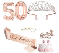 Kit de décorations pour le 50e anniversaire Diadème d Décoration gâteau Bougies numérotées 50 Écharpe Fournitures et cadeaux fête en or rose femmes