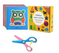 Kit de Découpage avec 96 Feuilles de Papier Coloré et Ciseaux de Sécurité, Activité Manuelle pour Enfant 2-6 Ans, Jeu Éducatif avec Boîte de Rangement