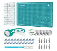 Kit de découpe rotatif avec coupe-tissu de 45 mm, 5 lames rotatives supplémentaires, tapis de découpe auto-cicatrisant A3, règle en acrylique et pinces à coudre, idéal pour les travaux manuels, la