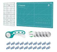 Kit de découpe rotatif avec coupe-tissu de 45 mm, 5 lames rotatives supplémentaires, tapis de découpe auto-cicatrisant A3, règle en acrylique et pinces à coudre, idéal pour les travaux manuels, la