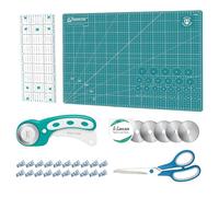 Kit de découpe rotatif avec coupe-tissu de 45 mm, 5 lames rotatives supplémentaires, tapis de découpe auto-cicatrisant A2, règle en acrylique et pinces à coudre, ciseaux, idéal pour les travaux