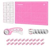 Kit de découpe rotatif - Kit de matelassage avec coupe-tissu de 45 mm, 5 lames rotatives supplémentaires, tapis de découpe auto-cicatrisant A3, règle en acrylique et clips de couture, idéal pour la