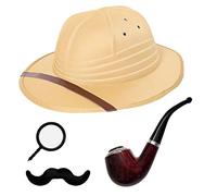 Kit de déguisement d'explorateur - Casque de safari avec chapeau de safari, casque de soleil, monocle, Tash et pipe à fumer - Taille unique pour adultes