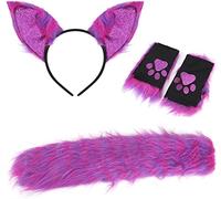 Kit de Déguisement Halloween Eensemble de Bandeau Queue et Gants de Renard en Fausse Fourrure Accessoires de Costume de Renard/Chat Femmes Mitaines de Griffe Accessoires d'Halloween Cosplay Fête