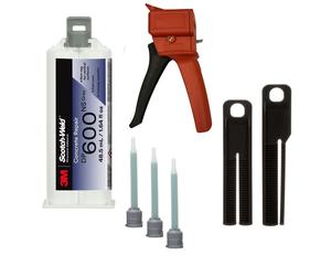 Kit de démarrage : 1x 3M Scotch-Weld colle de construction à 2 composants EPX DP600, gris, 48,5 ml, 1x appareil manuel S-K-S pour cartouches EPX 38 à 50ml y compris piston d'avance 2:1 & 10:1, 3x buse