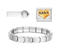 Kit de démarrage 3-en-1 pour bracelet charm italien, bracelet en acier inoxydable doré 9mm avec charms et outil de retrait, compatible avec charms italiens (NANA)