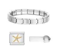 Kit de démarrage 3-en-1 pour bracelet charme italien, bracelet en acier inoxydable doré 9mm avec charms et outil de retrait, compatible avec charms italiens (étoile)