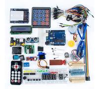 Kit de démarrage compatible avec carte Arduino R3 avec moteurs à écran LCD, capteurs, résistances et tutoriels étape par étape pour les projets d'apprentissage électronique débutants, couleur blanche