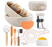 Kit de DéMarrage Complet pour Levain,Panier à Pain à Levure 2 Pcs Avec Doublure, éCharpe à Pain En Silicone,Bocal D'Agent de Levage,Brosse en Silicone,Ensemble de Grattoirs Pour la PâTe(A)