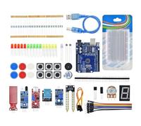 Kit de démarrage complet pour mini platine d'expérimentation LED UNO avec bouton de démarrage pour l'école et le laboratoire avec boîte d'alimentation de détail, boîte à souder, petits kits