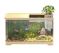 Kit de démarrage d'aquarium de réservoir Poisson, 12x7, 7x7 Aquarium Poisson avec Filtre à Pompe Panier 4K Vue HD Claire comme réservoirs, Jaune