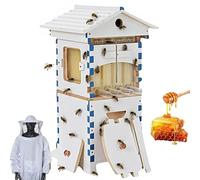 Kit De Démarrage De Boîtes De Ruche Fluide, avec 4 Cadres Automatiques/6 Cadres D'élevage/fenêtre D'observation, Récolte Automatique du Miel for Les Pollinisateurs De Jardin