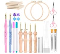 Kit de Démarrage de Broderie,Aiguille à Broder Réglable,Punch Needle Kit,Stylo à Broder en Bois,Tissu D'aiguille à Poinçonner,Enfile Aiguille-Pour Travaux Manuels,Décoration Pour Débutants(Bleu+Rose)