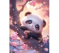 Kit de Démarrage de Broderie, Panda allongé sur une branche de fleur de pêcher,D, DIY Point de Croix Broderie Starter kit,Embroidery Starter Kit pour Adultes Débutant