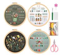 Kit de Démarrage de Broderie, 4 Pièces Fils à Broder Kit, Broderie Débutant Outil, Embroidery Starter Kit pour Adultes Débutant, Kit d'aiguilles de Fils de Couleur, Cerceaux de Broderie