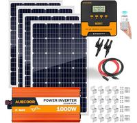 Kit de démarrage de panneau solaire 480 W avec 4 panneaux solaires de 120 W + contrôleur de charge MPPT 40 A + onduleur 1000 W 12 V + supports de montage Z, système d'alimentation solaire 480 W 12 V