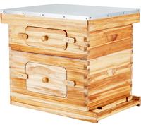 Kit de démarrage de ruche SucceBuy avec 20 cadres, bois de cèdre recouvert de cire d'abeille, 1 boîte profonde + 1 boîte moyenne, kit de ruche Langstroth, fenêtres en acrylique transparent avec fondat