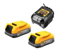 Kit de démarrage Dewalt 18 V XR avec 2 batteries compactes et chargeur Powerstack DCB1102E2