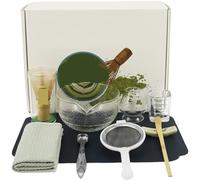 Kit de démarrage for la préparation du matcha avec bols en verre, tasse, support for fouet, tamis, cuillère, tapis, service à thé pour Cérémonie Thé(Style 1)