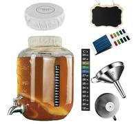 Kit de Démarrage Kombucha et Jun avec Bocal en Verre 5L, Robinet Inox, Accessoires de Fermentation Continue, Bandelettes pH, Thermomètre, Housse, Entonnoir et Filtres