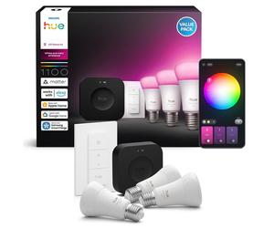 Kit de démarrage Philips Hue 3 ampoules E27 White and Color Ambiance 1100 lm avec pont et télécommande Blanc