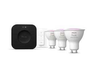 Kit de démarrage - PHILIPS HUE - Lumière blanche et ambiance colorée - 1 Bridge Pro + 3 3 spots GU10 400 lumens + 1 dimmer switch