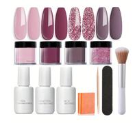Kit de démarrage poudre d ongles tout-en-un Set à séchage rapide avec base coat Activator Top pas lampe LED nécessaire Idéal pour le bricolage domicile et l art des en salon