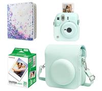 Kit de démarrage pour appareil photo instantané Fuji Instax Mini 12 Vert menthe Comprend un mini film instantané 20 photos, étui en cuir PU de couleur assortie pour Instax Mini 12 vert et mini album