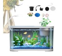 Kit de démarrage pour aquarium, petit aquarium de 11 l avec filtre et lumière LED, kit de démarrage pour aquarium de bureau, aquarium débutant silencieux et autonettoyant, bol à poisson domestique