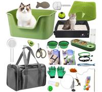Kit de démarrage pour chat 37 pièces essentiels et accessoires pour chat - Comprend une boîte à litière pour chat, un porte-chat, des outils de toilettage, des jouets à herbe à chat et plus de choses
