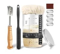 Kit de démarrage pour levain - Pot de démarrage avec thermomètre, date marquée par la bande d'alimentation, couvercle en tissu et couvercle en métal, spatule, kit de démarrage pour pâtes à sucre