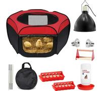 Kit de démarrage pour poussins - 7 mangeoires et abreuvoirs avec lampe chauffante de 75 W, support de perchoir pour 15 poussins, canard, caille