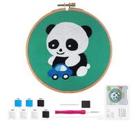 Kit de Démarrage Punch Needle, Panda Handcraft Punch Needle Broderie D'Aiguille de Poinçon Paquet de Broderie à Motif Panda de Bricolage Complet avec Cadre Circulaire pour Enfants Débutants (B)