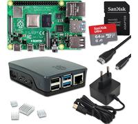 Kit de démarrage Raspberry Pi 4 8 Go - Carte Micro SD Ultra 64 Go - Bloc d'alimentation USB-C 15 W - Boîtier noir - Câble Micro HDMI 4K - Dissipateur thermique - Raspberry Pi 4 Model B 8 Go RAM