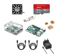 Kit de démarrage Raspberry Pi 4B 4Go RAM - Édition 64Go SD, Noobs préinstallé, Boîtier Transparent et Ventilateur, Lecteur Carte