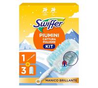 Kit de démarrage Swiffer Doudoune Capture-poussière (1 poignée et 3 Charges), Piège et Verrouille 3 Fois Plus de poussière et de Poils qu'une Doudoune Traditionnelle