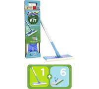 Kit de démarrage Swiffer pour le nettoyage des sols - 1 serpillière + 6 lingettes humides pour les sols - tête rotative 360