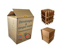 Kit de Déménagement Verres et Assiettes, 2 Cartons 114L double épaisseur, Séparateurs pour 75 Verres et 24 Assiettes, 45 x 45 x 56,5 cm avec intercalaires