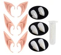 Kit de dents de vampire avec dents adhésives, accessoires de cosplay Halloween, accessoires de fête, décoration, oreilles de fée, de lutin, d'elfe, oreilles pointues souples, accessoires de costume de