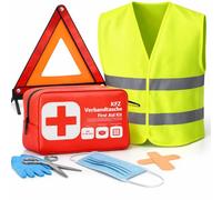 Kit de dépannage automobile 3 en 1 testé 2025 et accessoires de voiture - trousse de premiers secours pour voiture avec trousse de premiers secours, gilet de sécurité et triangle de signalisation pour