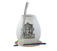 Kit de départ à Yerba Mate pour débutants | calebasse en céramique 350 ml | Bombilla en acier inox| soucoupe de liège | Nettoyeur |de Cebador