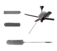 Kit De Dépoussiérage Haute Portée De De 2.5m avec Perche D'extension De 0.4 À 2.5m Plumeau en Toile D'araignée avec Perche Télescopique, pour Ventilateur De Plafond, Fenêtres (Gris)